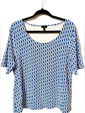 Talbots Coastal Grandma Preppy Resort Blue and White Tee Shirt XL
